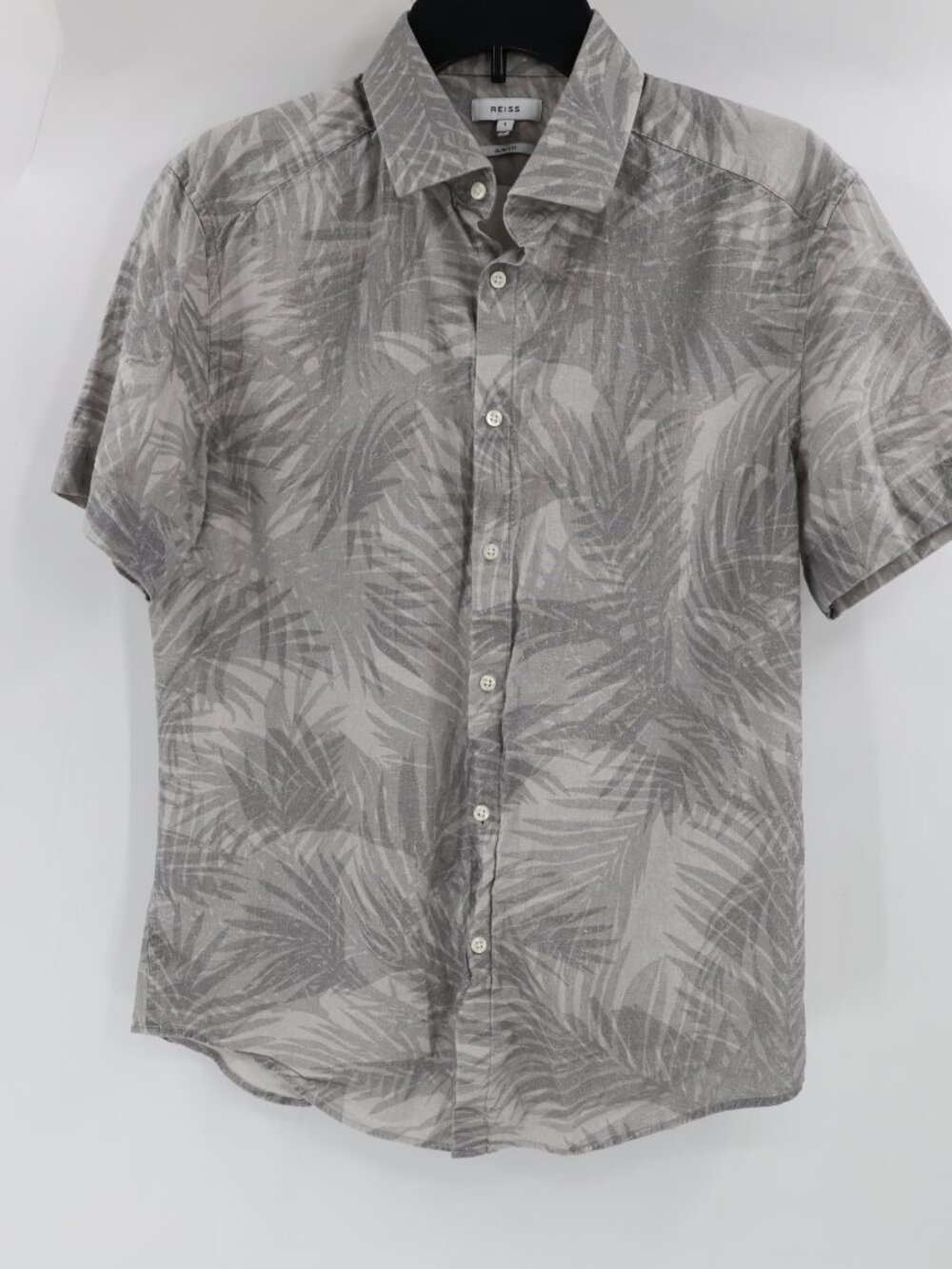 Reiss Shirt men large slim fit cotton linen Floral Button Up short sleeve casual - Picture 2 of 11